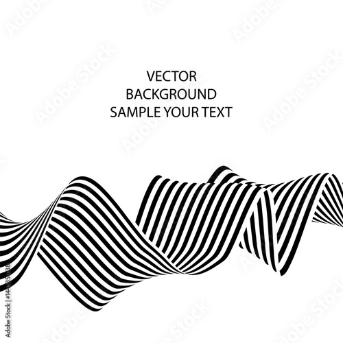 Black on white abstract perspective line wave stripes with 3d dimensional effect isolated on white. Eps 10
