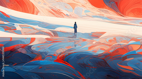 A person standing on the desert gossip illustration landscape painting 