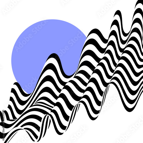 Image Black on white abstract perspective line wave stripes with 3d dimensional effect isolated on white. Eps 10