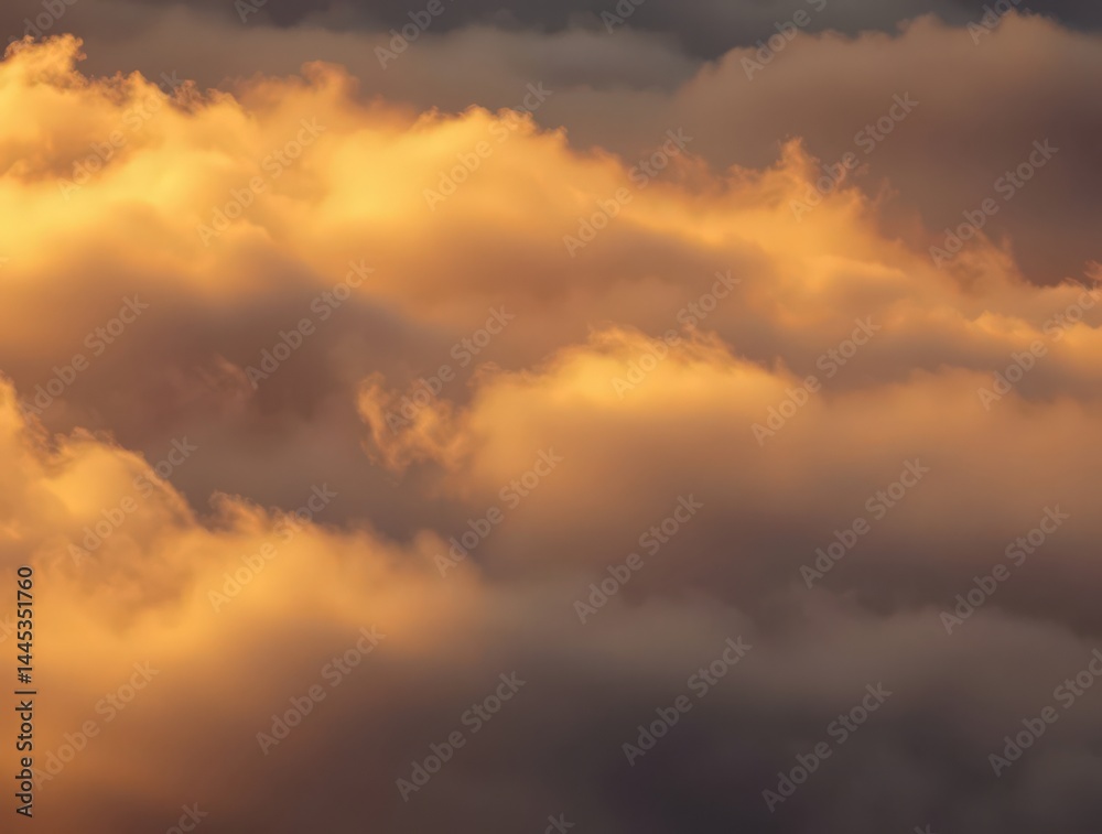 Obraz premium The sun casts a warm glow on the cloud formation. The light creates a dramatic effect that captivates the viewer's attention. The sunlit clouds represent hope, peace.