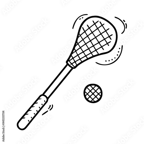 lacrosse stick and ball icon, lacrosse stick and ball line art - simple line art of lacrosse stick and ball, perfect for lacrosse stick and ball logos and icons