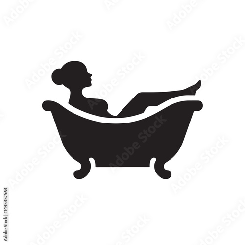 Bathtub Silhouette Icon Isolated on White Background