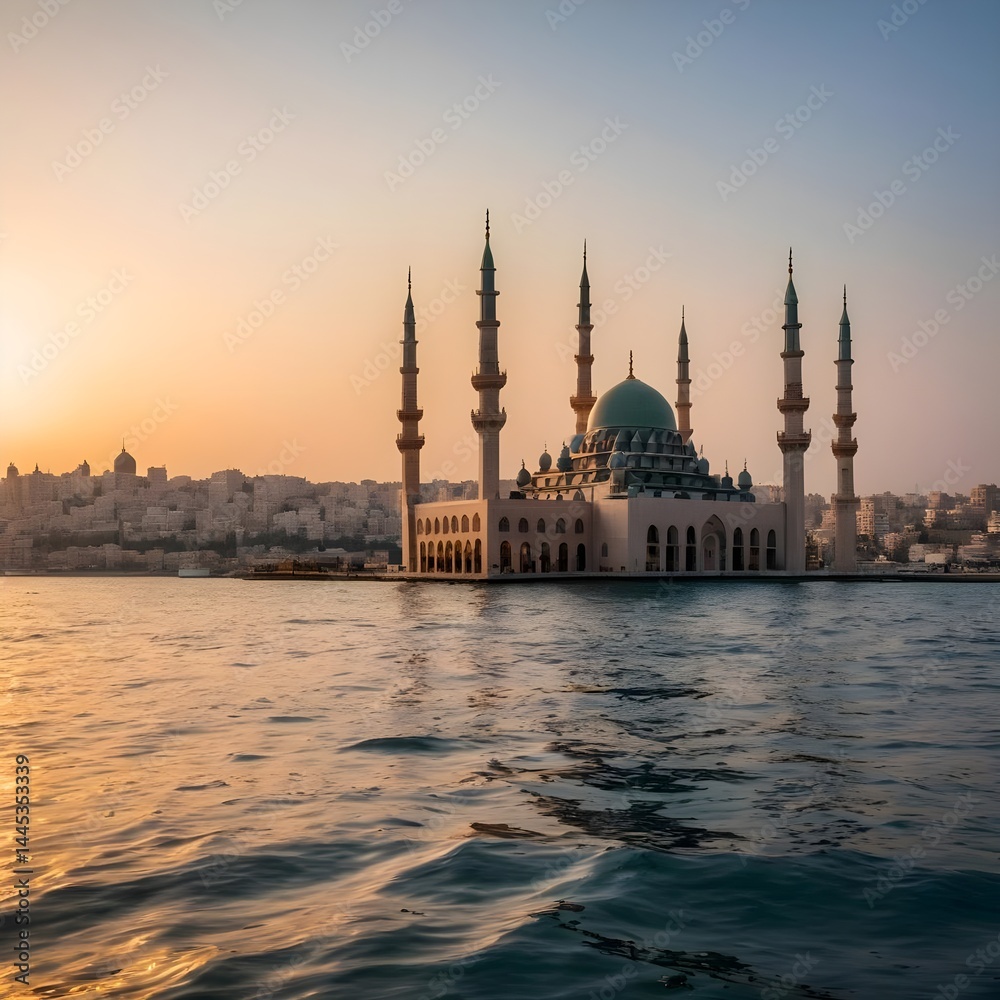 Naklejka premium Sunset over Floating Mosque