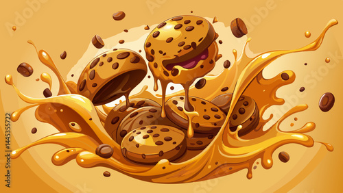 Fresh-baked cookies meet molten chocolate in midair.
A dramatic splash captures indulgence in action.
Soft crumbs and dripping cocoa create visual depth.
A bold and delicious composition for dessert l