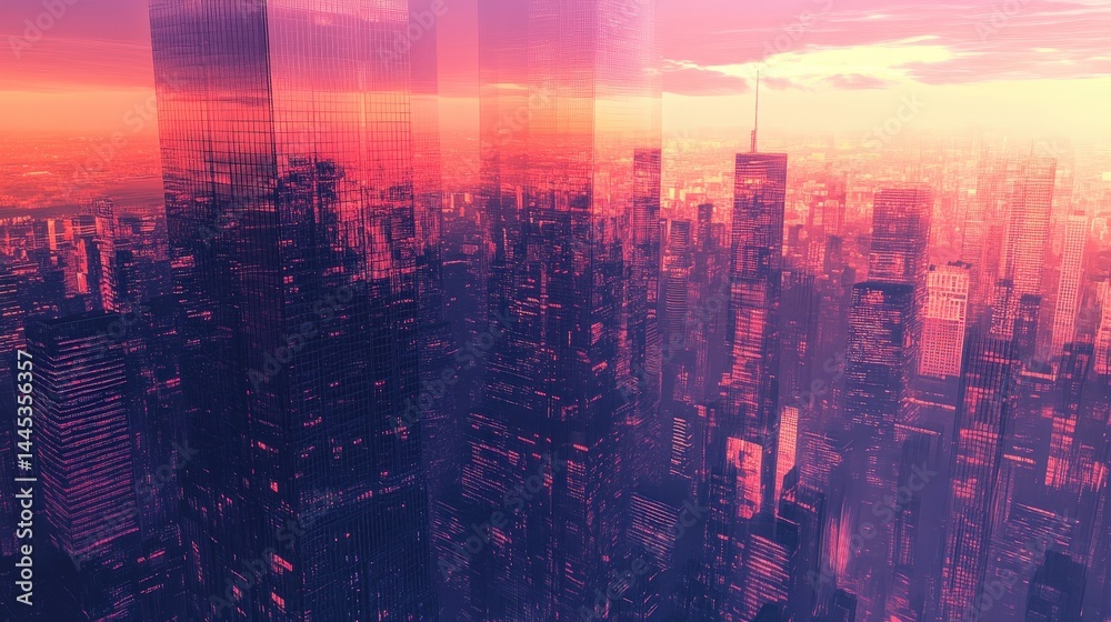 Fototapeta premium mesmerizing infinity mirror skyscraper reflecting the surrounding cityscape, blending into the skyline