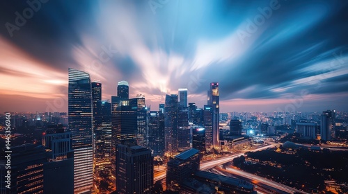 Wallpaper Mural mesmerizing long-exposure shot of fast-moving clouds over a bustling cityscape Torontodigital.ca
