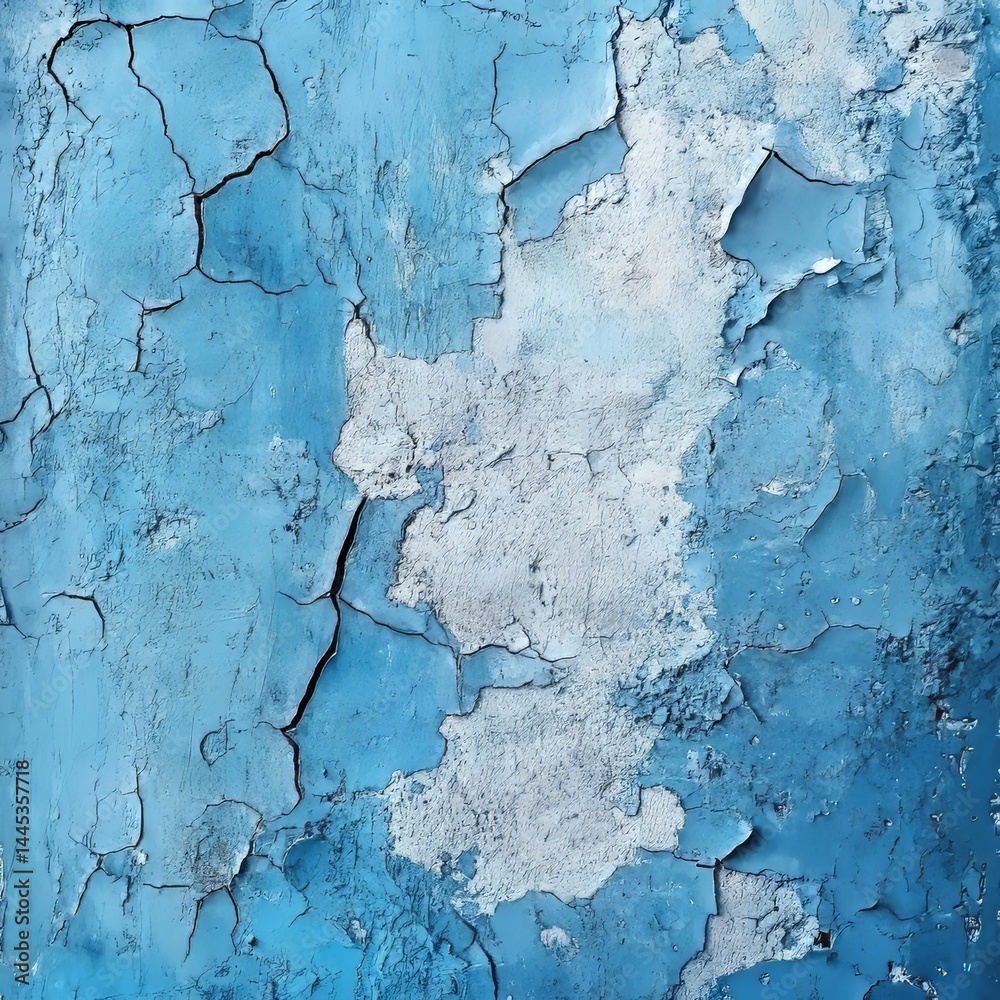 Obraz premium Damaged blue wall: abstract, textured surface.