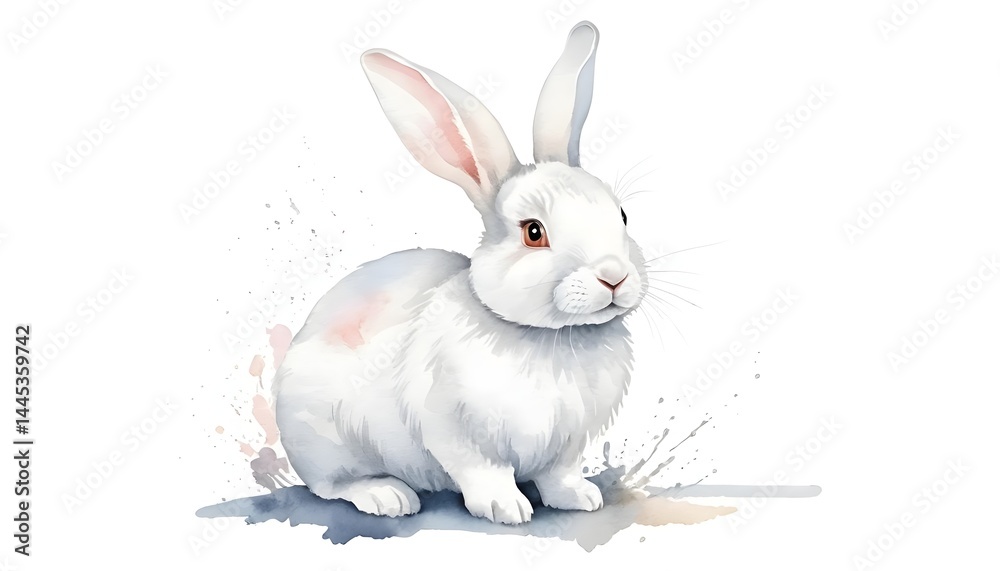 Fototapeta premium Adorable Watercolor White Rabbit