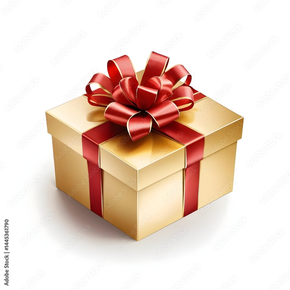 Obraz premium Gold Gift Box with Red Ribbon