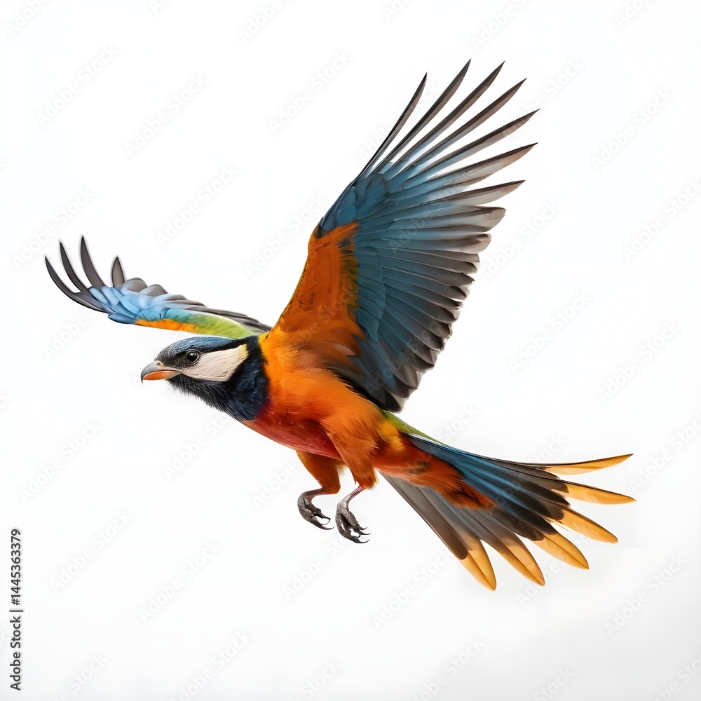 Fototapeta premium Colorful Bird in Flight, Isolated on White