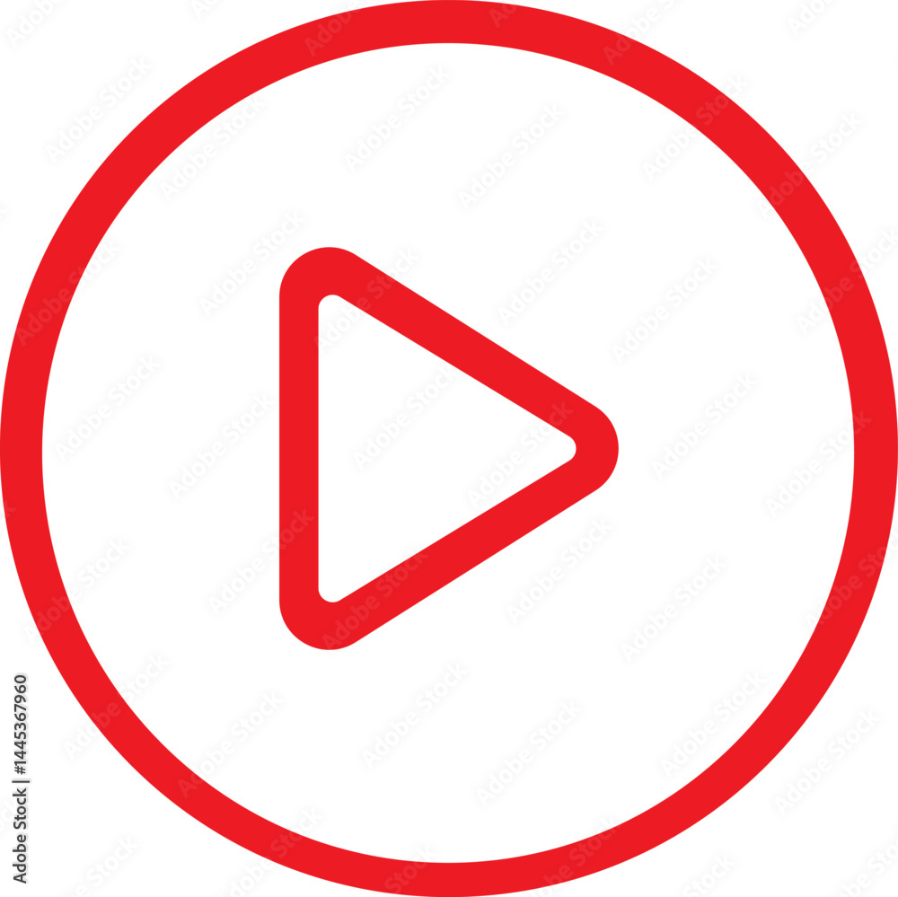 Minimal Red Play Button Icon with Circular Border for Media Interface, Video Streaming, Player Controls, and Multimedia App UI in Clean Vector Design Minimal Red Play Button Icon with Circular Border for Media Interface, Video Streaming, Player Controls, and Multimedia App UI in Clean Vector Design