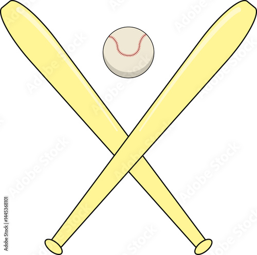 Crossed Yellow Baseball Bats with Baseball Ball
