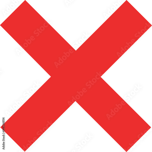 Bold red cross or cancel symbol icon indicating error or rejection on transparent background