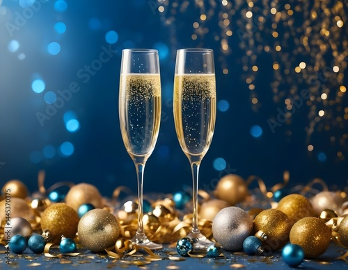 Wallpaper Mural Two Champagne Flutes with Christmas Ornaments Torontodigital.ca