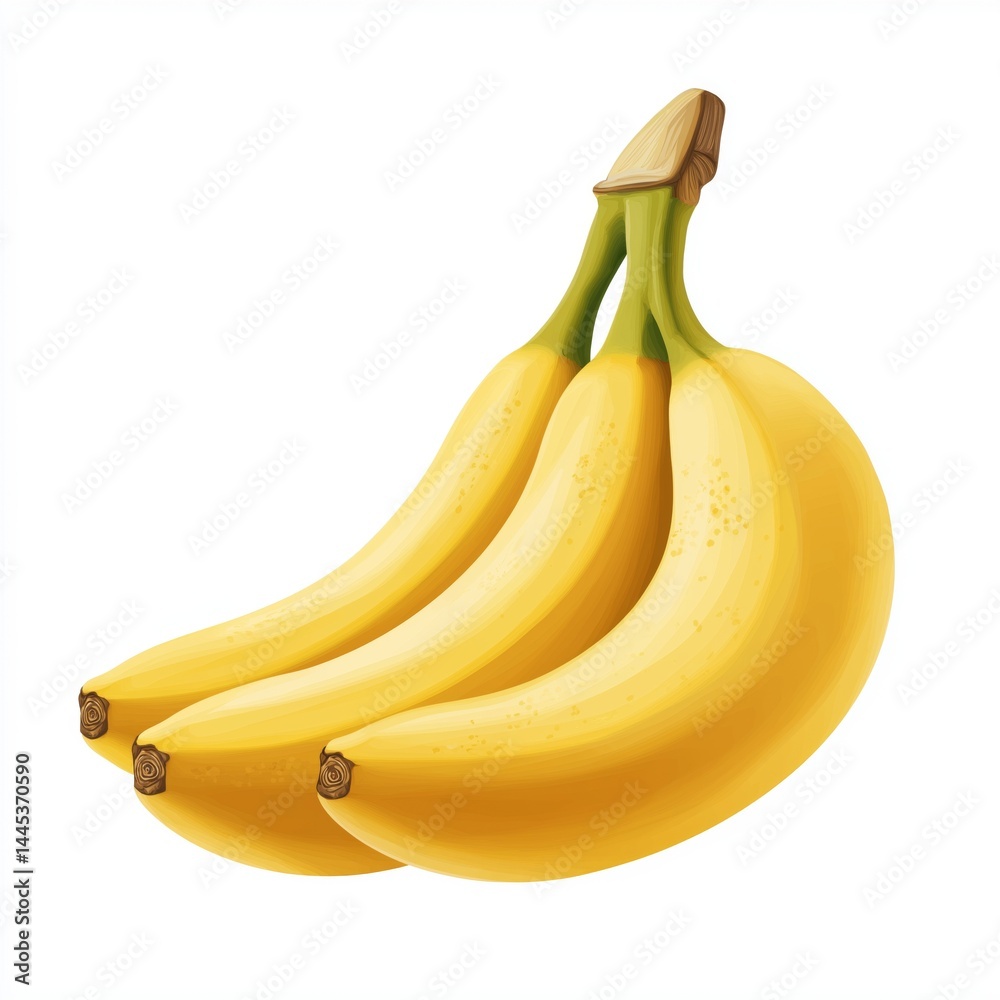 Bunch of three bananas isolated on white background. Concept for healthy snack visuals, tropical fruit packaging, or nutrition-focused branding conveying freshness, energy, and natural simplicity.