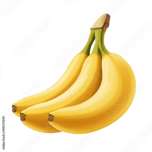 Obraz na płótnie Bunch of three bananas isolated on white background. Concept for healthy snack visuals, tropical fruit packaging, or nutrition-focused branding conveying freshness, energy, and natural simplicity.
w salonie