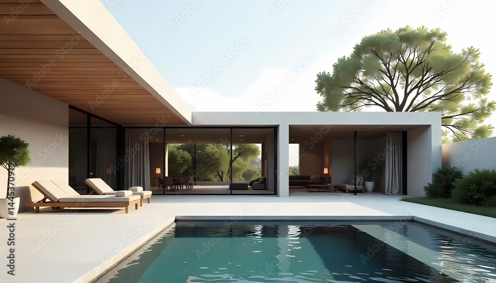 Fototapeta premium Luxury hotel resort features a stunning blue swimming pool for ultimate summer relaxation