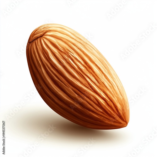 Single almond isolated on white background. Concept for healthy snack packaging, ingredient visuals for recipe blogs, or clean branding focused on natural nutrition and simplicity.