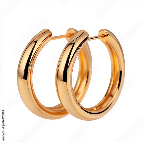 Obraz na płótnie Pair of gold hoop earrings isolated on white background. Concept for jewelry catalogs, minimalist accessory branding, or e-commerce visuals highlighting elegance and timeless style. w salonie