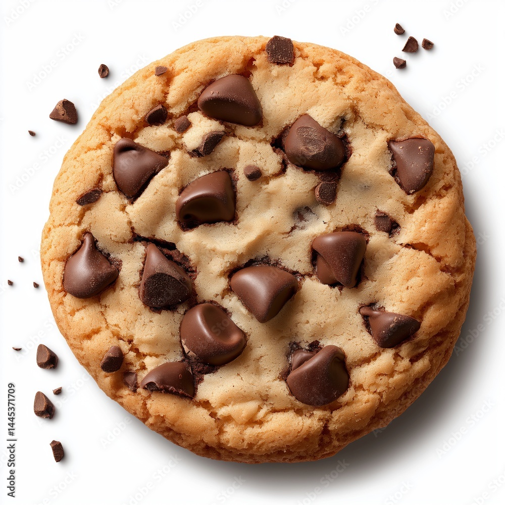 Cookies with pieces of chocolate isolated on white background. Concept for bakery packaging design, dessert ads, or food blogs showcasing sweet treats and homemade-style snacks.