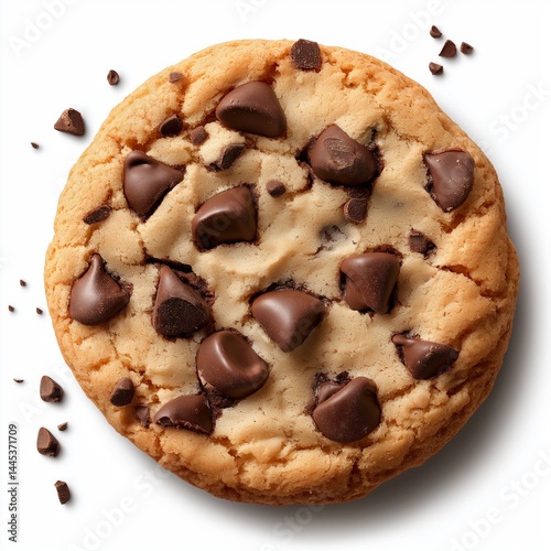 Obraz na płótnie Cookies with pieces of chocolate isolated on white background. Concept for bakery packaging design, dessert ads, or food blogs showcasing sweet treats and homemade-style snacks. w salonie