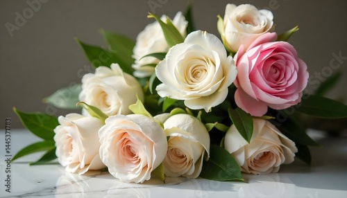 Fototapeta Naklejka Na Ścianę i Meble -  white roses and pink peonies on table
