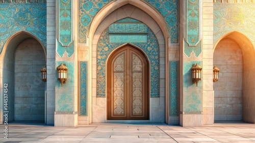 A peaceful mosque entrance with open doors  welcoming visitors into the sacred space.