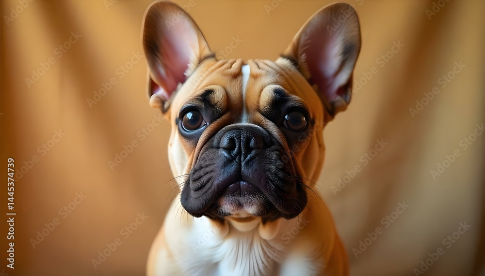 Fototapeta premium french bulldog with cute muzzle and dark nose on beige background