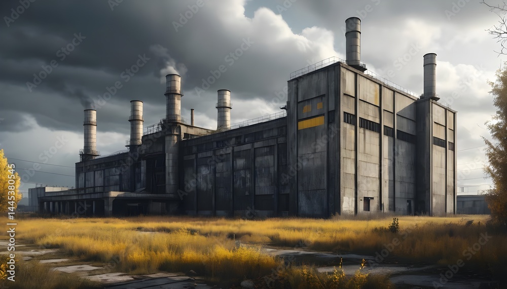 Obraz premium Abandoned Industrial Complex at Sunset