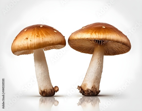 Two Brown Mushrooms Isolated on White Background