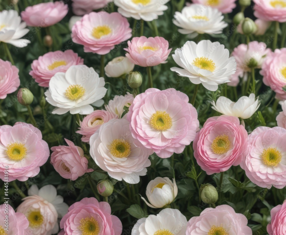 Fototapeta premium Delicate pink & white ranunculus blossoms, vibrant spring petals , flower, close-up