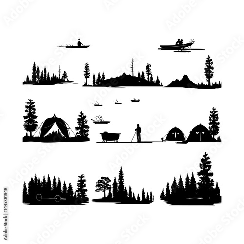 Serene Camping Site Silhouette Clipart