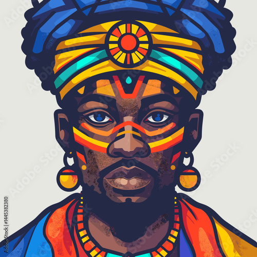 Colorful face of African American man, vector illustration