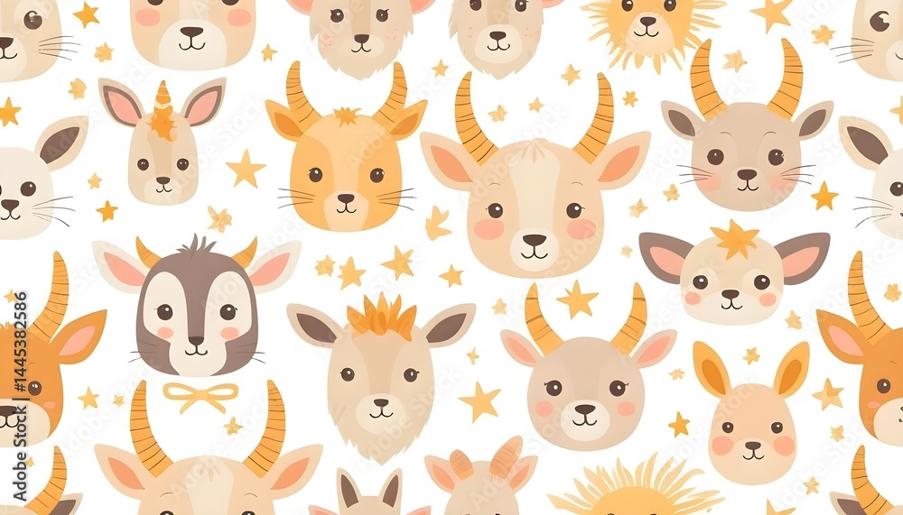 Fototapeta premium Cute Cartoon Animal Faces Seamless Pattern