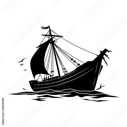 Tattered Sails Shipwreck Illustration