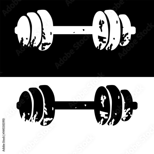Grunge Style Dumbbells Set in Black and White
