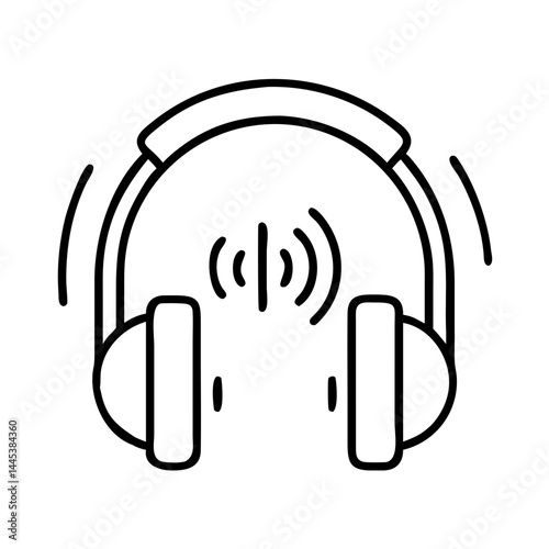 Icon of Headphones with Sound Waves  