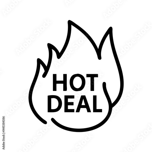 Hot Deal Icon with Flames in Minimalist Style  