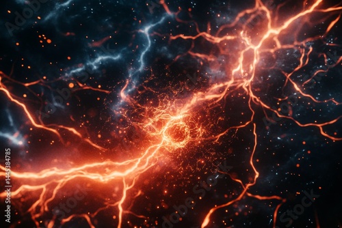 Electric energy surge. Powerful, dynamic, and intense lightning