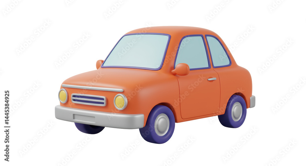 Isolated Orange Cartoon Car Compact Vehicle
