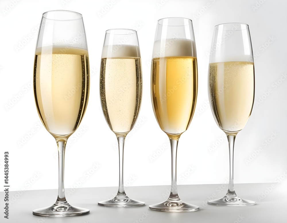Four Champagne Flutes with Sparkling Wine Four Champagne Flutes with Sparkling Wine