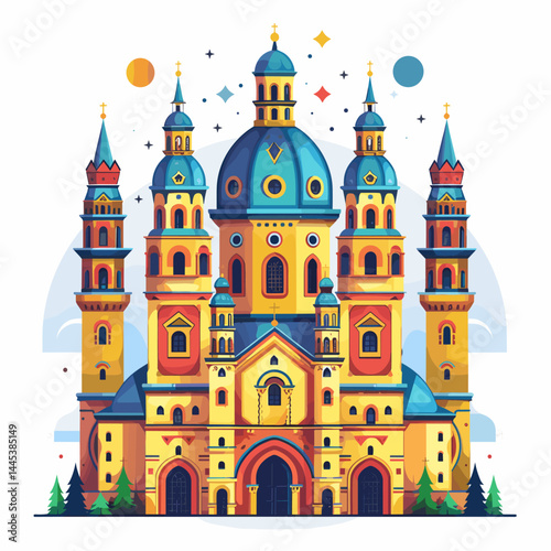 Church of St. Nicholas. Vector illustration in flat cartoon style.
