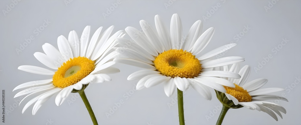 Obraz premium Three Daisies on White Background