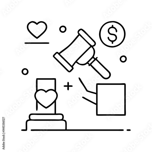 charity auction icon, charity auction line art - simple line art of charity auction, perfect for charity auction logos and icons