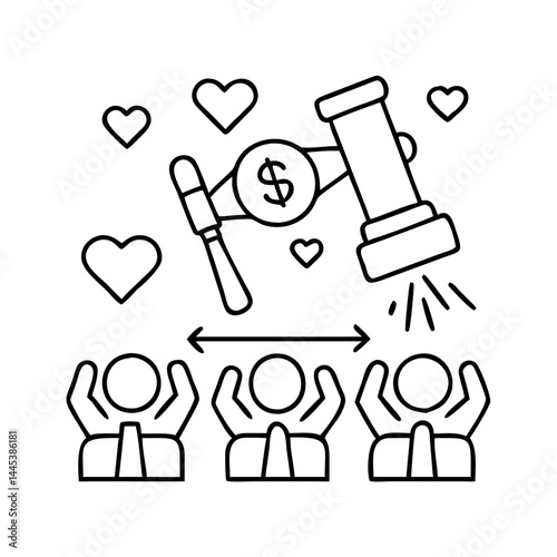 charity auction icon, charity auction line art - simple line art of charity auction, perfect for charity auction logos and icons