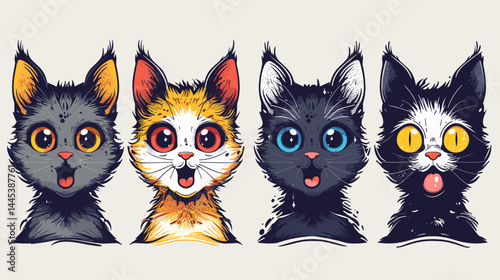 Set of cute kittens with different emotions. Vector illustration in cartoon style.