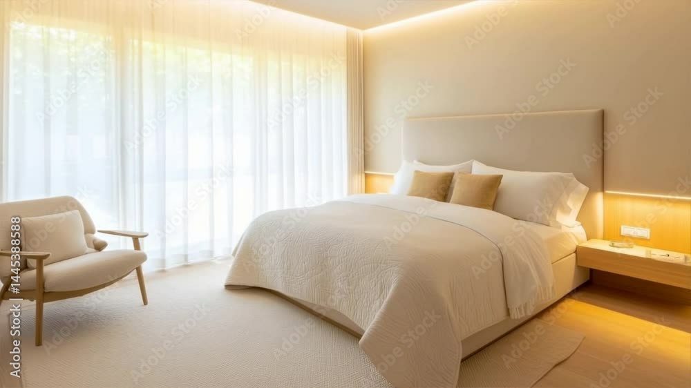 A serene bedroom with natural light, soft textures, and minimalist decor for a calm and restful atmosphere. A serene bedroom with natural light, soft textures, and minimalist decor for a calm and restful atmosphere.