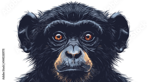 Chimpanzee portrait isolated on white background. Vector illustration.