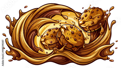 Golden cookies collide with smooth, liquid chocolate.
Crashing waves of cocoa create dynamic movement.
Every splash and drip adds rich texture.
Isolated and irresistible — a feast for the eyes.

