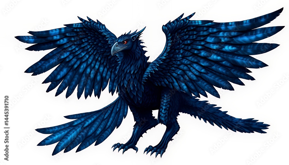 Detailed Dark Blue Griffin with Wings Spread Isolated on White Background Perfect for Decoration Symbolizing Magic Fantasy and Timeless Tales Detailed Dark Blue Griffin with Wings Spread Isolated on White Background Perfect for Decoration Symbolizing Magic Fantasy and Timeless Tales